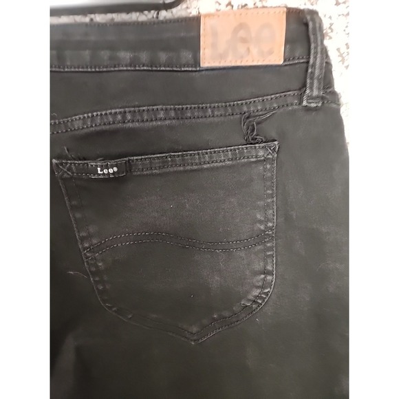 Lee Jeans Womens 18 Dark Black Denim Pants Mid Rise Boot Cut Flare Stretch Flex - Picture 7 of 8